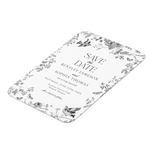 Black Toile De Jouy Floral Save the Date Magneet (Linkerzijde)