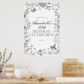Black Toile Floral Anniversaire Affiche de bienven (Cuisine)