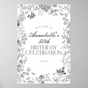 Black Toile Floral Anniversaire Affiche de bienven