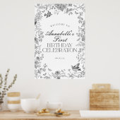 Black Toile Floral Anniversaire Affiche de bienven (Cuisine)