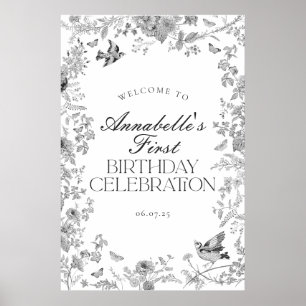 Black Toile Floral Anniversaire Affiche de bienven