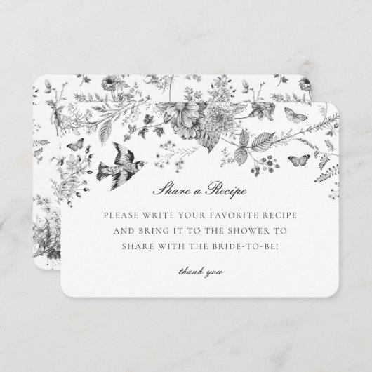 Black Toile Floral Share Recette Invitation Insert (Devant / Derrière)