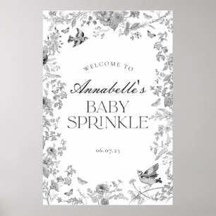 Black Toile Jouy Floral Baby Sprinkle Welkomstbord Poster