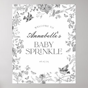 Black Toile Jouy Floral Baby Sprinkle Welkomstbord Poster