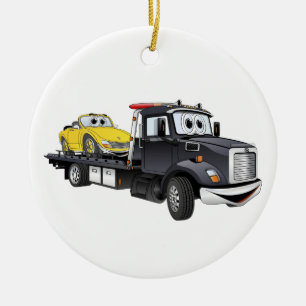 Black Tow Truck Flatbed Cartoon Keramisch Ornament