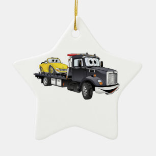 Black Tow Truck Flatbed Cartoon Keramisch Ornament
