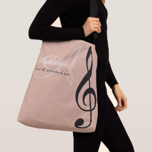 Black Treble Clef Music Dusty Roos Canvas tas