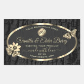 Black Tree Bark Wood Grain Gold Étiquette Logo (Devant)