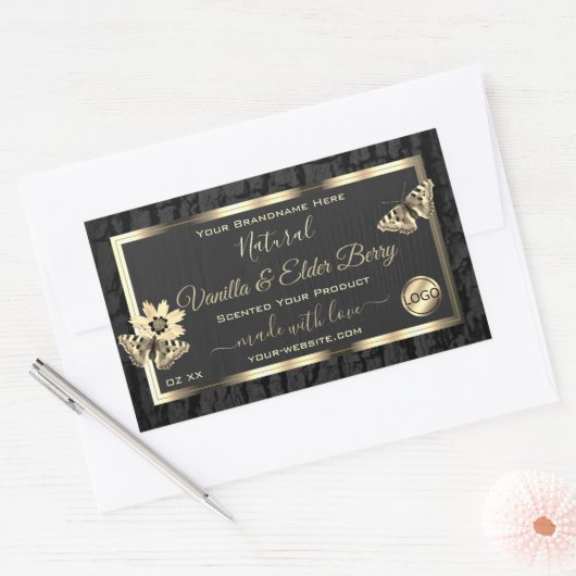 Black Tree Bark Wood Grain Gold Étiquette Logo (Enveloppe)