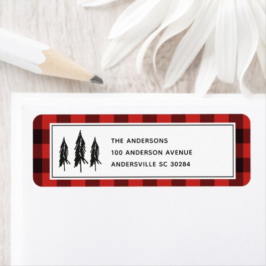 Black Trees Red Flannel kerstretour-adres Etiket (Insitu)