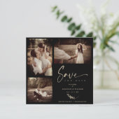 Black Trendy Branches Wedding Save Date 3 Photos (Staand voorkant)