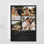 Black Trendy Collage Wedding Save Date 4 Foto's (Voorkant)