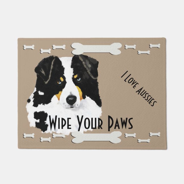 Black Tri Aussie & Dog Botten Doormat Deurmat (Voorkant)
