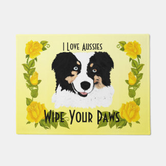 Black Tri Aussie & Yellow Roses Doormat Deurmat