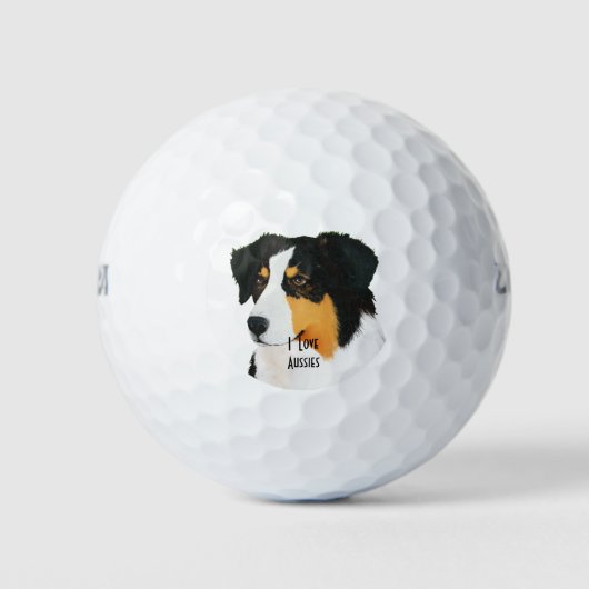 Black Tri Australian Shepherd Cus.Golf Ball 3 pack Golfballen (Voorkant)