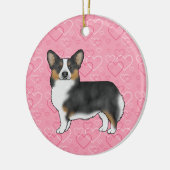 Black Tri Pembroke Welsh Corgi Hearts met naam Keramisch Ornament (Links)