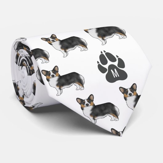 Black Tri Pembroke Welsh Corgi Pattern Monogram Stropdas (Opgerold)
