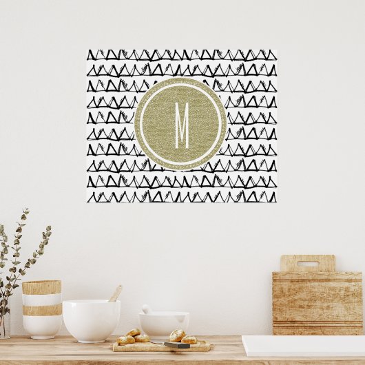 Black Triangles Gold Glitter Monogram Poster (Keuken)