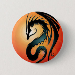 Black Tribal Dragon, rood Ronde Button 5,7 Cm