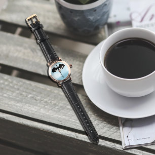 Black Tribal Flight Dragon Fantasy Blue Sky Horloge