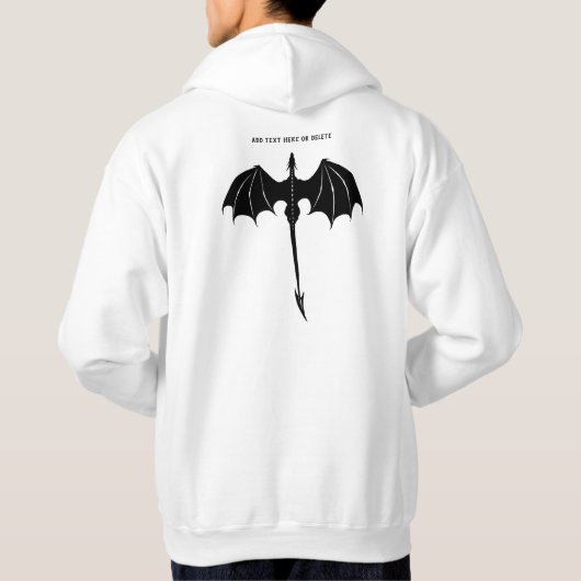 Black Tribal Flight Dragon Fantasy White Hoodie (Achterkant)