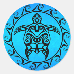 Black Tribal Turtle Ronde Sticker
