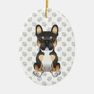 Black Tricolor French Bulldog Frenchie Dog & Text Keramisch Ornament