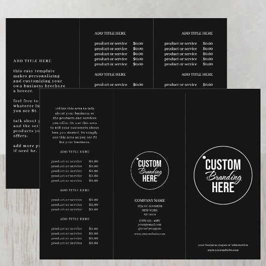 Black Trifold Minimalistische Logo prijslijst Broc