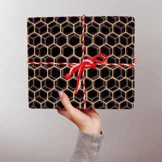 Black Trippy Honeycomb Hexagon Pattern Cool Dark Cadeaupapier