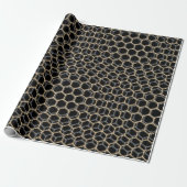 Black Trippy Honeycomb Hexagon Pattern Cool Dark Cadeaupapier (Uitgerold)