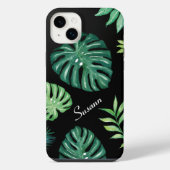 Black Tropical Leaf Motif iPhone 14 Coque (Verso)