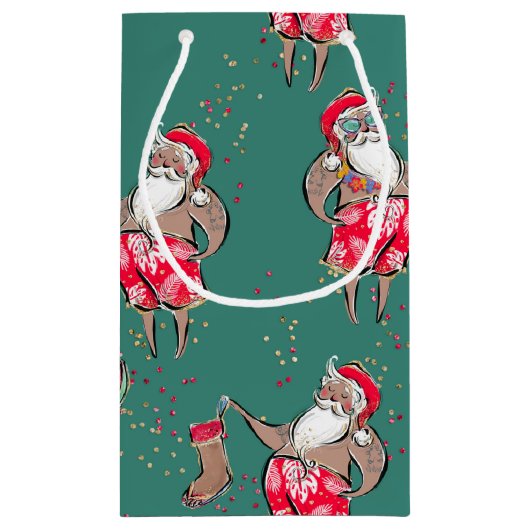 Black Tropical Santa Gift-tas Klein Cadeauzakje (Achterkant)