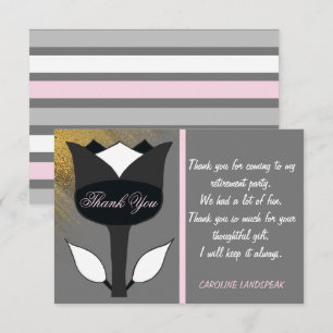 Black Tulip & Gold Glitter Pensioen Bedankt Notitiekaartje
