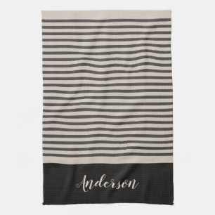 Black Turkish Stripes Monogram boerderij Theedoek