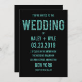 Black & Turquois Glitter Typography Wedding Invite Kaart (Voorkant / Achterkant)