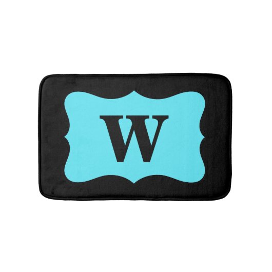 Black Turquoise Aqua Blue Monogram Initiaal Home Badmat (Voorkant)
