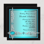 Black Turquoise Bleu Invitations de fête d'anniver (Devant / Derrière)
