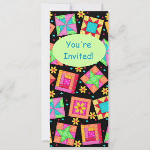 Black Turquoise Colorful Patchwork Quilt Block Art Kaart