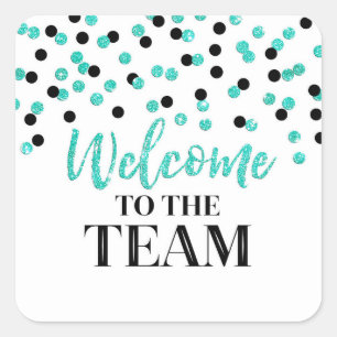 Black Turquoise Confetti Welkom bij Team Vierkante Sticker