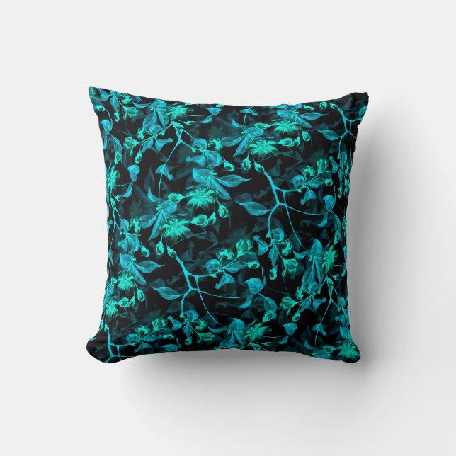 Black & Turquoise Elegant Floral Pattern Kussen (Voorkant)