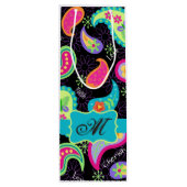 Black Turquoise Monogram Personalized Mod Paisley Wijn Cadeautas (Achterkant)