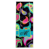 Black Turquoise Monogram Personalized Mod Paisley Wijn Cadeautas (Voorkant)