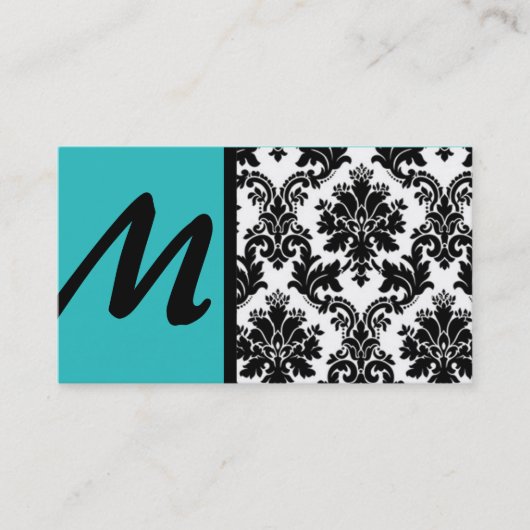 Black Turquoise Turquoise Damask Cartes de visite (Devant)