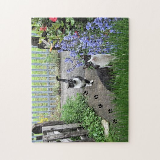 Black Tuxedo Cats in Garden Jigzaag Puzzle Legpuzzel (Verticaal)