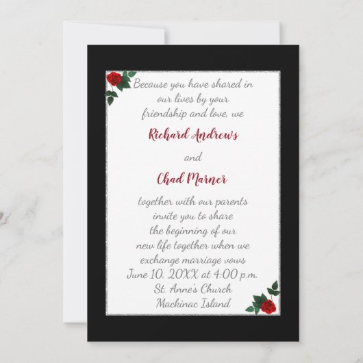 Black Tuxedo Gay Faire-part de mariage (Dos)