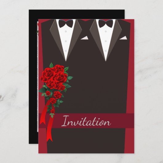 Black Tuxedo Gay Faire-part de mariage (Devant / Derrière)