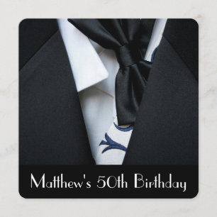 Black Tuxedo Mannen 50th Birthday Party Invitation Kaart