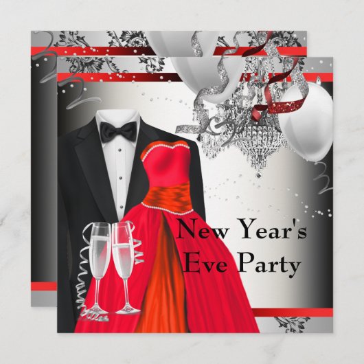 Black Tuxedo Red Dress Party Kaart (Voorkant / Achterkant)