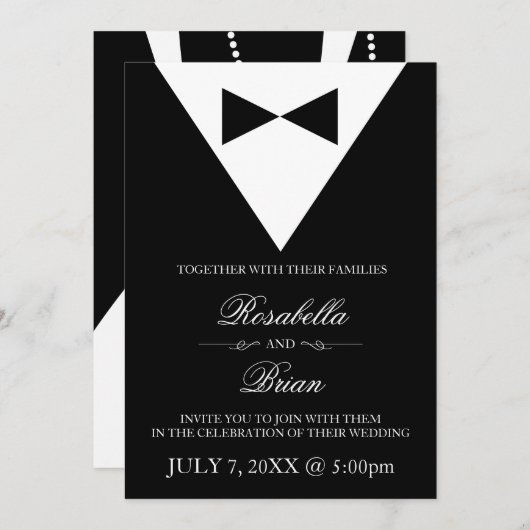 Black Tuxedo & Robe Blanche Invitations de mariage (Devant / Derrière)