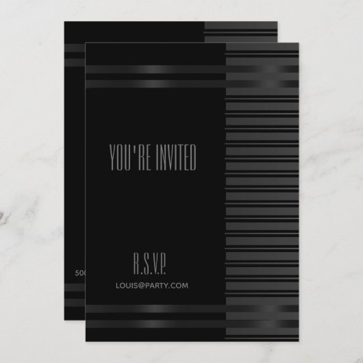 Black Tuxedo Stripe NYE Formal Elegant Invitation (Devant / Derrière)